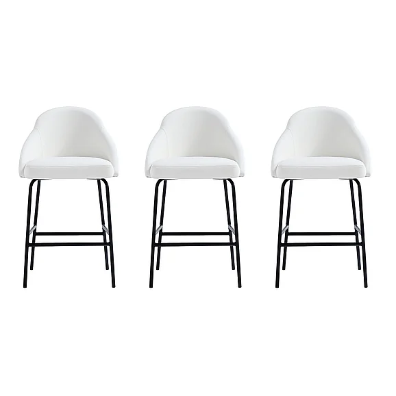 Manhattan Comfort Gracie Metal Upholstered Counter Stool in White and Black (Set of 3) 3-CS019-BWH