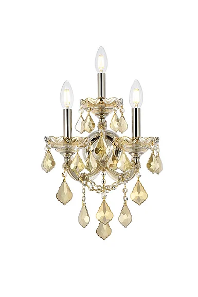 Elegant Maria Theresa 3 Light Golden Teak Wall Sconce Golden Teak (Smoky) Royal Cut Crystal 2800W3GT-GT/RC