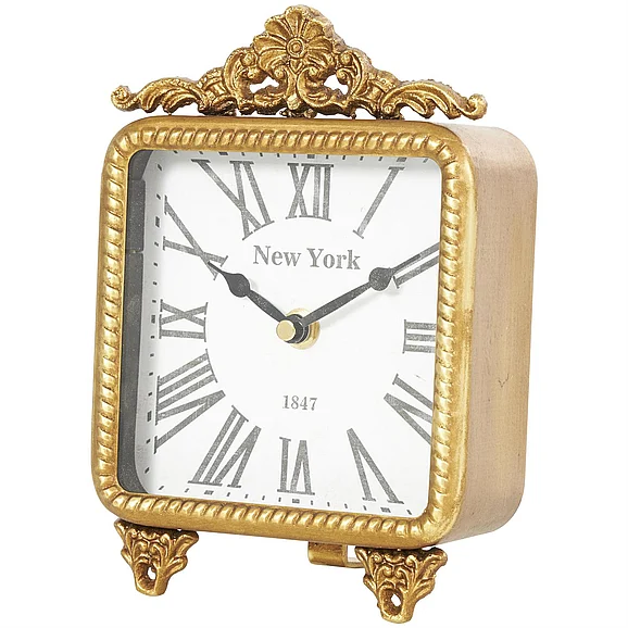UMA Gold Metal Scroll Antique Style Decorative Clock, 6 x 3 x 8 | 30130