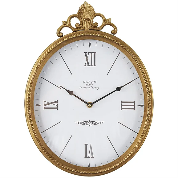 UMA Gold Metal Antique Inspired Decorative Wall Clock with Scrolled Finial, 11 x 2 x 15 | 30133