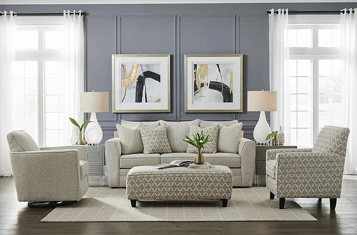 Southern Motion Wowza Sand 2pc Sofa Living Room Set in Off-White