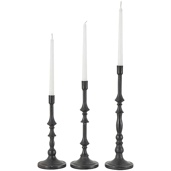 UMA Black Metal Turned Style Decorative Candle Holder with Tapered Bases, (Set of 3) 16, 13, 11H | 30166