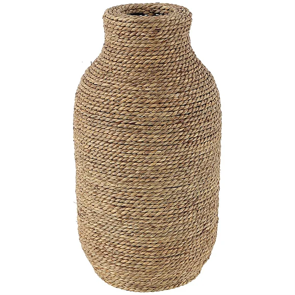 UMA Brown Seagrass Handmade Wrapped Decorative Vase, 8" x 8" x 16" | 30188