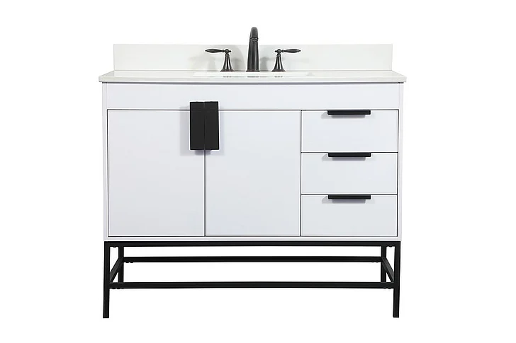 Elegant 42 In. Single Bathroom Vanity in White with Backsplash VF48842MWH-BS