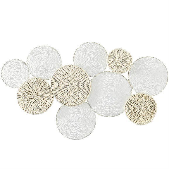 UMA White Metal Plate Rope Design Home Wall Decor with Textured Pattern, 44" x 1" x 26" | 30336