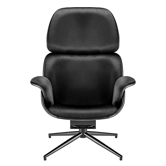 Euro Style Lennart Swivel Lounge Chair Seat in Black Leatherette Outside and Black Velvet Inside with Black Base 30345BLK-KIT