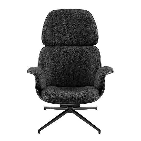 Euro Style Lennart Swivel Lounge Chair in Black Fabric and Black Leatherette with Matte Black Base 30346BLK-KIT