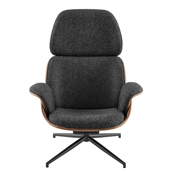 Euro Style Lennart Swivel Lounge Chair in Black Fabric and Brown Leatherette with Matte Black Base 30346BRN-KIT