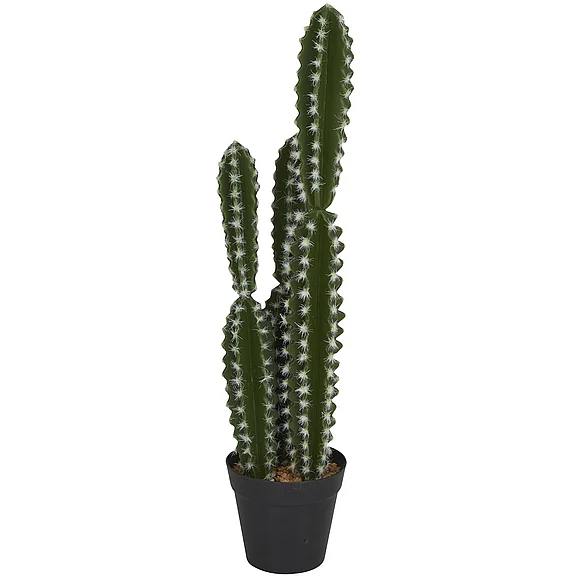 UMA Green Faux Foliage Cactus Indoor Outdoor Artificial Plant with Realistic Leaves and Black Round Pot, 5" x 5" x 23" | 30369