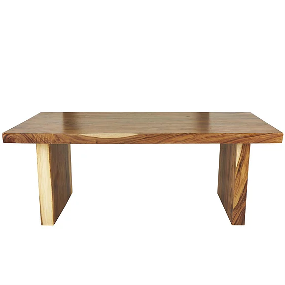 UMA Brown Wood Minimalistic Dining Table with Natural Wood Grain and Block Style Base, 79" x 42" x 30" | 30385