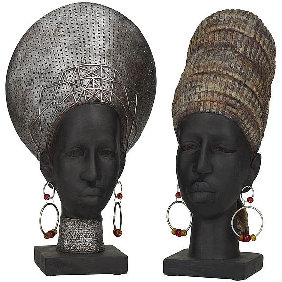 UMA Black Polystone Woman African Decorative Sculpture, Set of 2 13, 13H | 30404