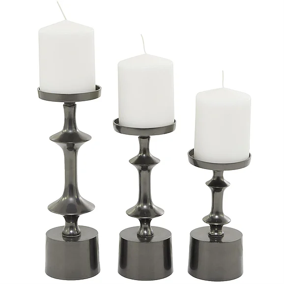 UMA CosmoLiving by Cosmopolitan Black Aluminum Metal Pillar Decorative Candle Holder, Set of 3 10, 9, 7H | 30416 CLOSEOUT