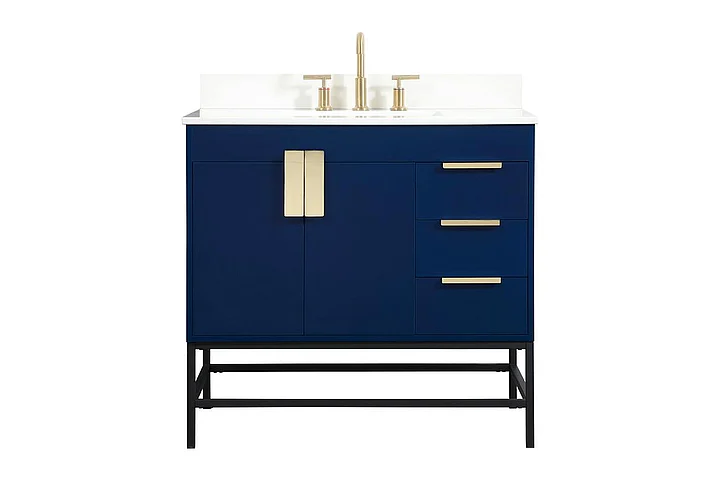 Elegant 36 In. Single Bathroom Vanity in Blue with Backsplash VF48836MBL-BS CLOSEOUT