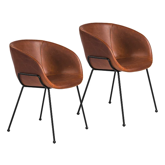 Euro Style Zach Armchair with Dark Brown Leatherette with Matte Black Legs (Set of 2) 30488DKBRN