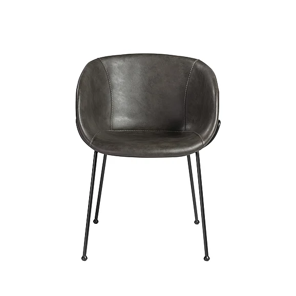 Euro Style Zach Armchair with Dark Gray Leatherette with Matte Black Legs (Set of 2) 30488DKGRY