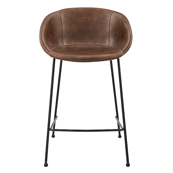 Euro Style Zach Counter Stool with Brown Leatherette and Matte Black Legs (Set of 2) 30491BRN CLOSEOUT