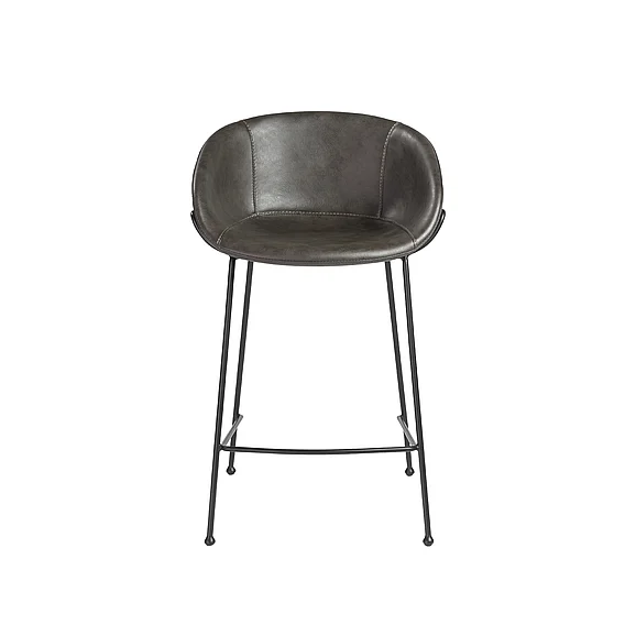 Euro Style Zach Counter Stool with Dark Gray Leatherette and Matte Black Legs (Set of 2) 30491DKGRY