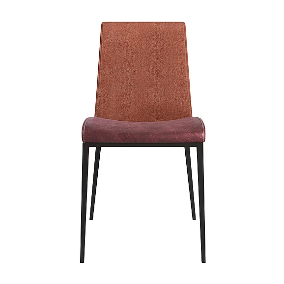 Euro Style Rasmus Side Chair with Dark Brown Leatherette and Orange Fabric with Matte Black Legs (Set of 2) 30557DKBRN CLOSEOUT