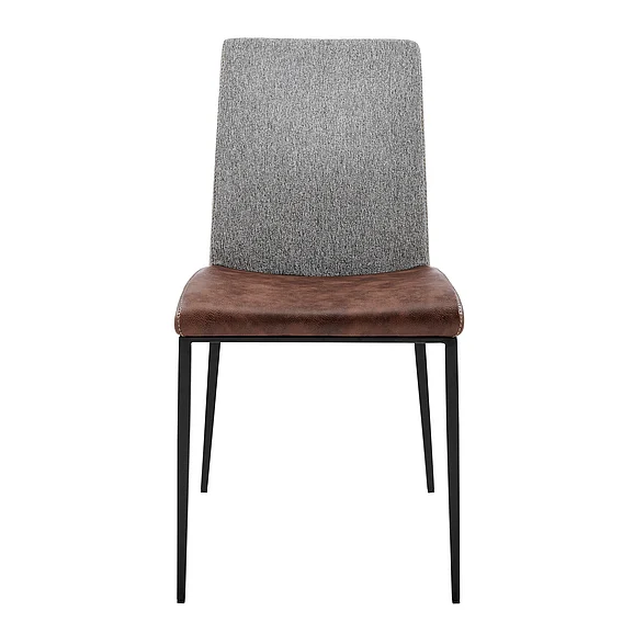 Euro Style Rasmus Side Chair with Light Brown Leatherette and Gray Fabric with Matte Black Legs (Set of 2) 30557LTBRN CLOSEOUT