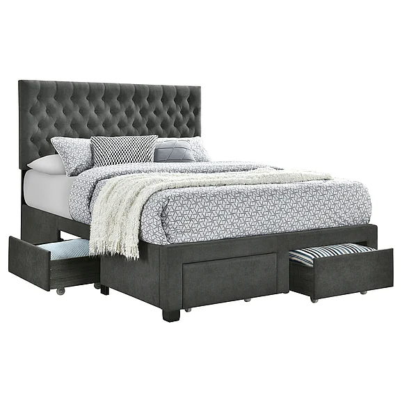 Coaster Soledad Eastern King 4-drawer Button Tufted Storage Bed Charcoal in Grey 305877KE