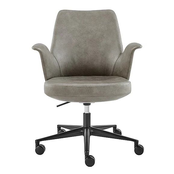 Euro Style Lise Office Chair in Gray Leatherette with Matte Black Steel Base 30592-LTGRY
