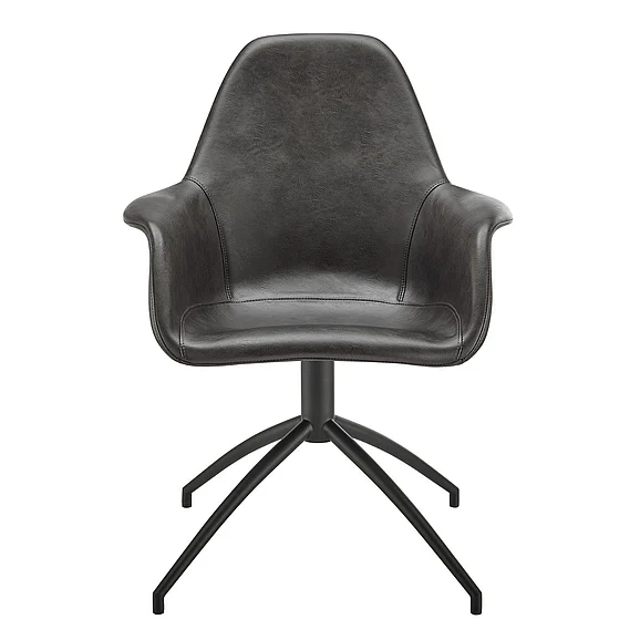 Euro Style Ralph Swivel Armchair in Charcoal Gray Leatherette with Black Swivel Base 30602-DKGRY