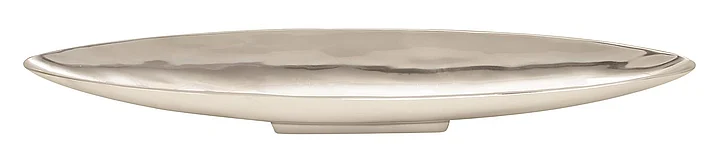 UMA Silver Aluminum Metal Sleek Minimalistic Boat Living Room Decor Tray with Elevated Base, 29" x 5" x 3" | 30647