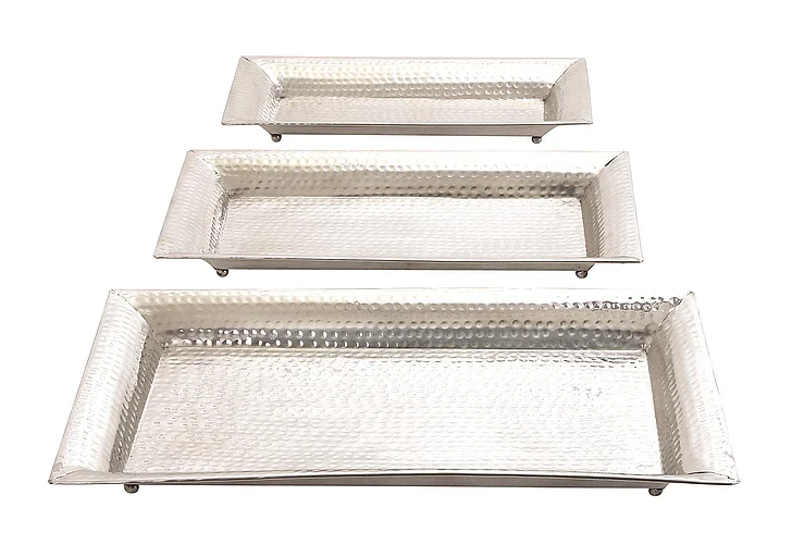 UMA Silver Aluminum Metal Tray, Set of 3 24, 21, 18W | 30723 CLOSEOUT