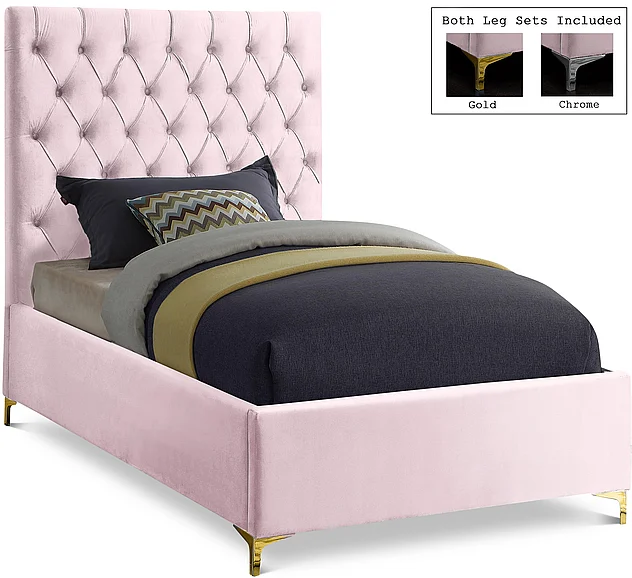Meridian Cruz Velvet Twin Bed in Pink Velvet CruzPink-T