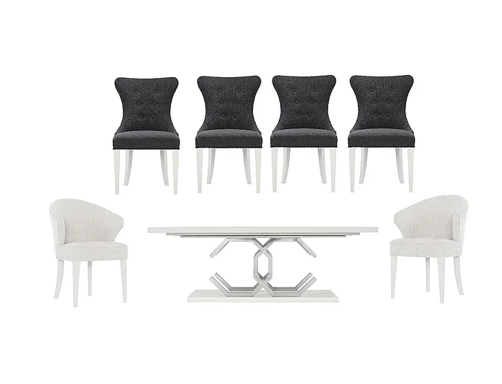 Bernhardt Silhouette 7-Piece Rectangular Dining Room Set in Eggshell - SET B