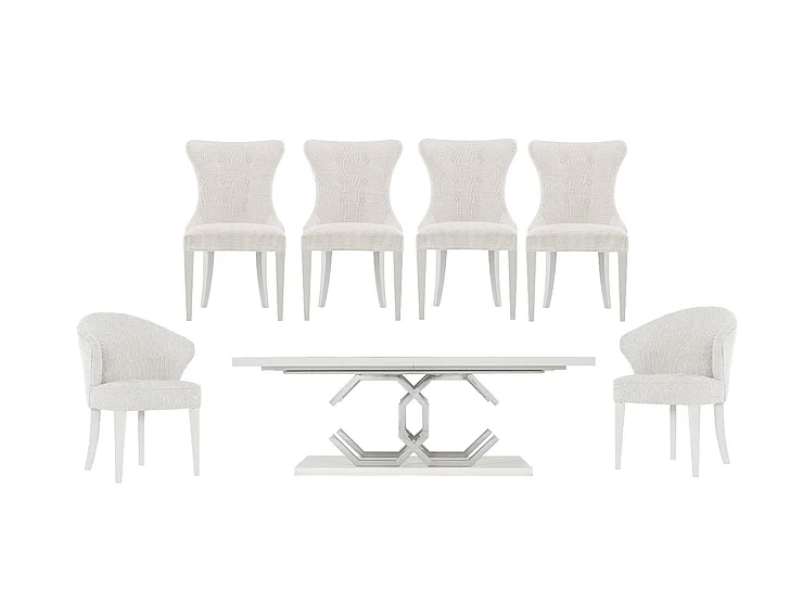 Bernhardt Silhouette 7-Piece Rectangular Dining Room Set in Eggshells - SET C