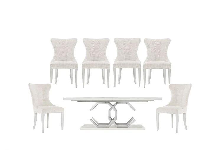 Bernhardt Silhouette 7-Piece Rectangular Dining Room Set in Eggshells - SET D