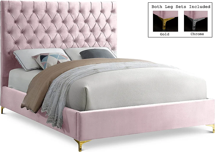 Meridian Cruz Velvet Full Bed in Pink Velvet CruzPink-F