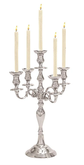 UMA Silver Aluminum Metal Scrolled Decorative Candelabra, 16" x 16" x 24" | 30814