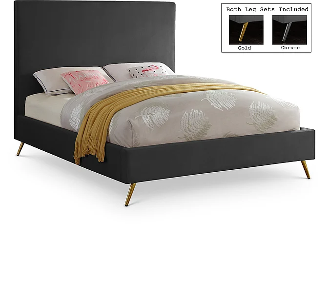 Meridian Jasmine Velvet Queen Bed in Grey Velvet JasmineGrey-Q