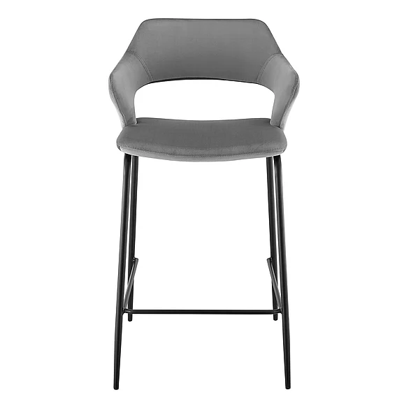 Euro Style Vidar Counter Stool in Gray Velvet with Black Steel Legs 30926-GRY CLOSEOUT