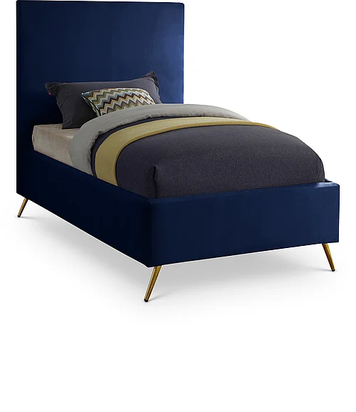 Meridian Jasmine Velvet Twin Bed in Navy Velvet JasmineNavy-T