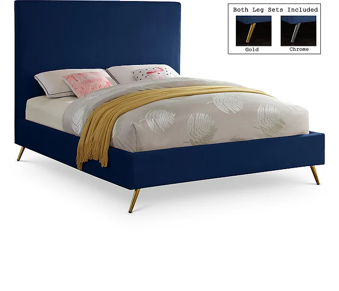 Meridian Jasmine Velvet Full Bed in Navy Velvet JasmineNavy-F