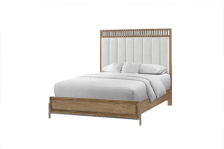 Emma Mason Signature Aurelia Queen Uph & Leather Panel Bed in Latte