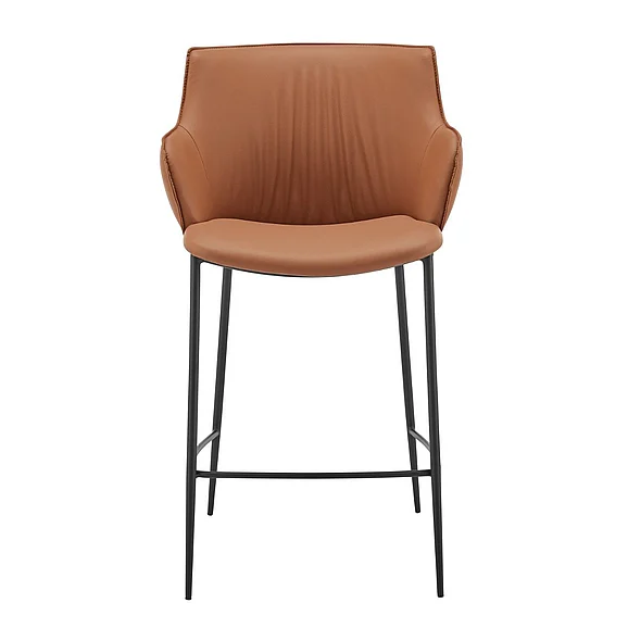 Euro Style Ronja Counter Stool in Dark Caramel Leatherette with Black Steel Legs 30982-COG