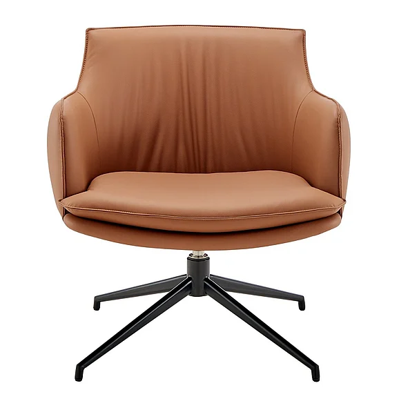 Euro Style Ronja Swivel Lounge Chair in Dark Caramel Leatherette with Black Steel Base 30984-COG