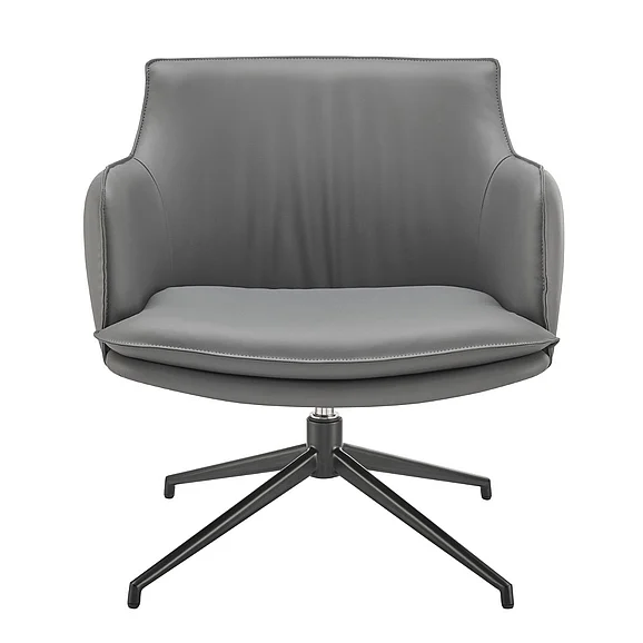 Euro Style Ronja Swivel Lounge Chair in Gray Leatherette with Black Steel Base 30984-GRY