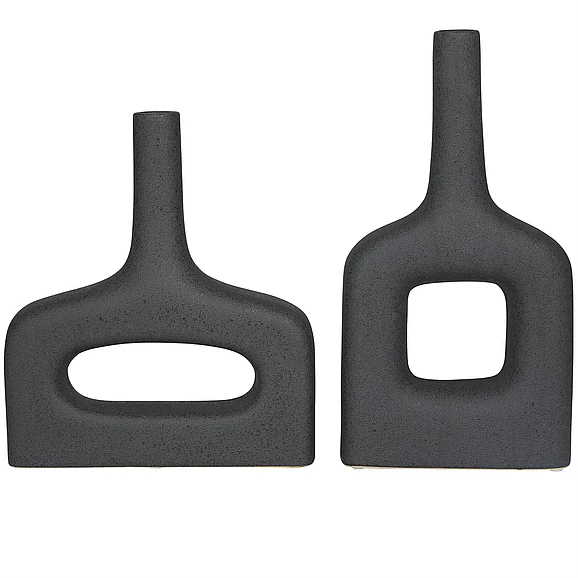 UMA Cosmopolitan Ceramic Donut Shaped Decorative Vase in Black (Set of 2) 30998