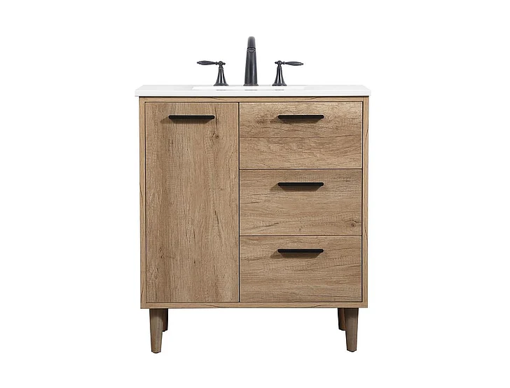 Elegant 30 In. Single Bathroom Vanity in Natural Oak VF47030NT