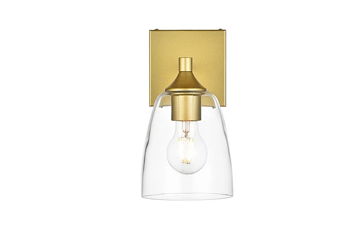 Elegant Gianni 1 Light Brass and Clear Bath Sconce LD7307W5BRA CLOSEOUT