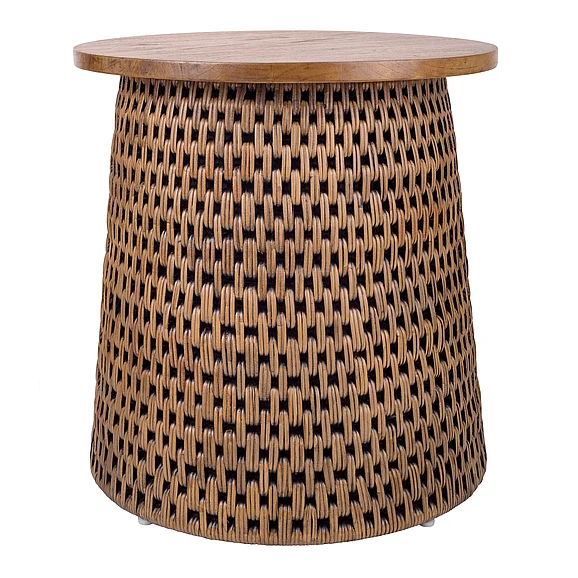NPD Kamari Rattan Side/End Table w/ Wood Top, Canary Brown Black Washed 3100011-CBBW