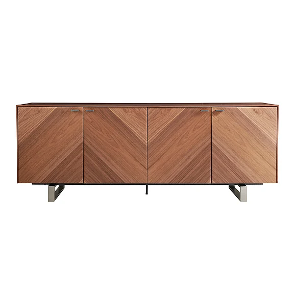 Euro Style Alvarado Sideboard in American Walnut with Brushed Stainless Steel Base 31026WAL-KIT