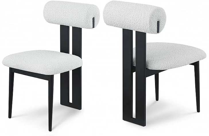 Meridian Dario Boucle Fabric Upholstered Dining Chair in Cream (Set of 2) 921Cream-C