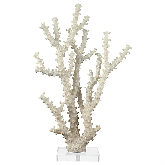 UMA Cream Polystone Coral Decorative Sculpture with Clear Acrylic Base, 9" x 4" x 14" | 31121