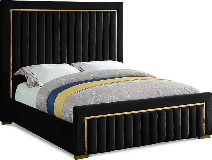 Meridian Dolce Velvet Queen Bed in Black Velvet DolceBlack-K